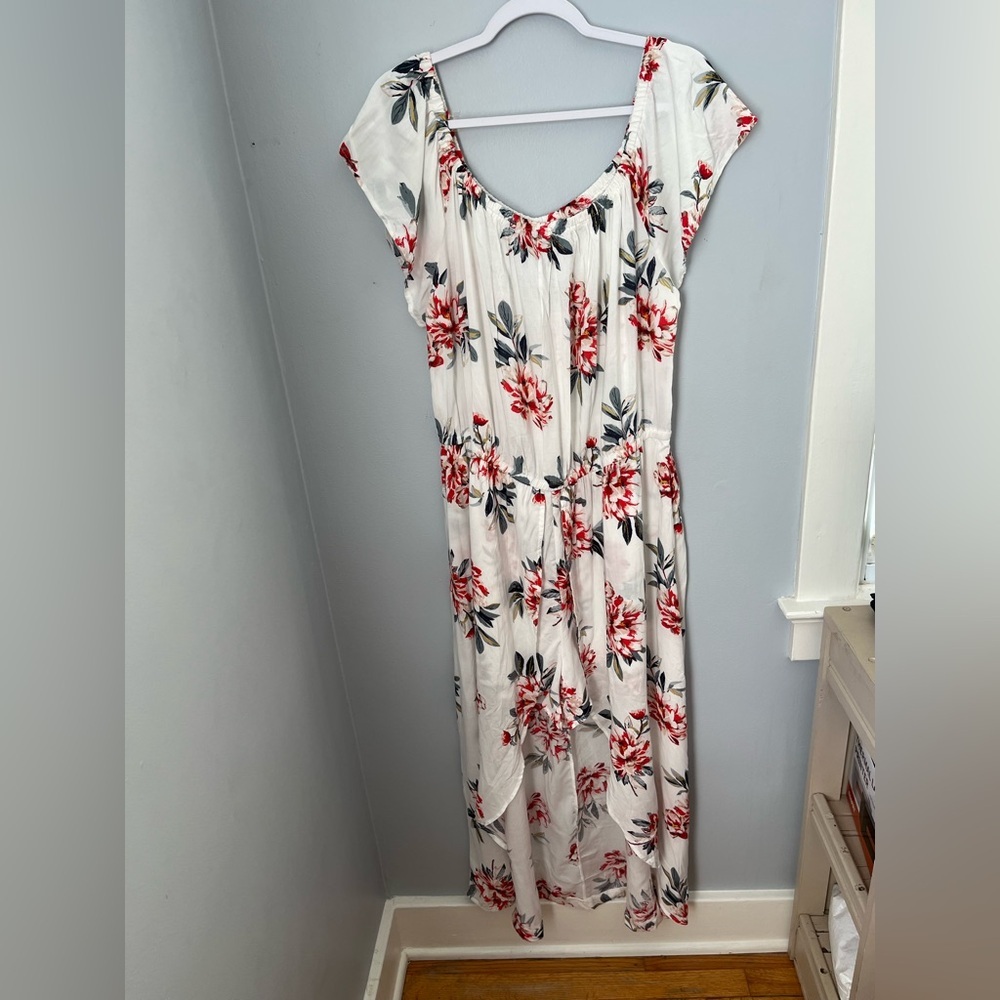 Red and White Ruched Asymmetrical Sundress,jumpsuit